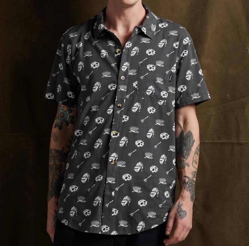 NEW PYKNIC cereal killer button-up shirt in charcoal gray
